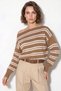 Women's Boat Neck Striped Knitwear Camel Sweater - 4
