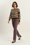 Women's Boat Neck Striped Knitwear Brown Sweater - 6
