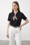 Women's Basic Black T-Shirt with Buckle Scarf Detail - 2