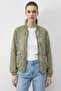 Women's Zippered Chiffon Printed Oversize Green Jacket