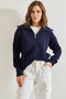 Women's Turtleneck Zippered Knitwear Navy Blue Sweater - 5