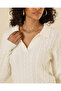 Women White V-Neck Polo Knit Pullover - 4