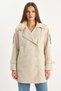 Women's Elastic Waist Pocket Detailed Detachable Fur Collar Lined Short Trench Coat Stone - 7