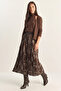 Women's Shiny Wrinkled Effect Long Skirt De Brown - 6