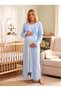 New Season Blue Jacquard Shawl Collar Full Length Winter Special Design Long Sleeve 100% Cotton Maternity Nightgown Set - 6