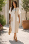 Comfortable and Stylish All Day Long – Women's Double Color Pocket Loose Midi Pera Fabric Dress - 3