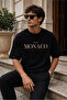 Unisex Black Oversize T-Shirt Short Sleeve Summer Combed Cotton Summer T-Shirt Minimal Monaco Cream Red Printed Black Oversize T-Shirt - 3