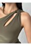Women's Olive Green Shoulder Twist Crop Blouse - 3