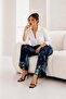 Women's Patterned 100% Viscose Elastic Waist Loose Wide Leg Flowy Casual Trousers - 5