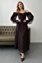 Brown Shoulder Detailed Lined Ruffled Chiffon Dress - 4