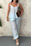 Blue Halter Neck Blouse and Pants Set - 4
