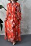 Orange Floral Patterned Chiffon Dress - 3