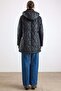 Large Size Quilted Coat with Detachable Fur Collar and Hood Black 6902 - 8