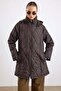 Large Size Quilted Coat with Detachable Fur Collar and Hood Brown 6902 - 2