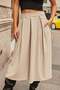 Women's Velvet Fabric High Waist Pleated Skirt with Pockets Midi Length Skirt-Stone - 7