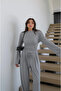 Gray Back-Tie Padded Blouse and Trousers Set - 5165 - 3