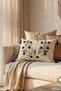 Tomurcuk |   Botanical Branch and Leaf Motif Punch Embroidered Tasseled Cotton Throw Pillow Cover 35X55 cm - 5