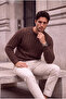 Leone Anti-Peeling Anti-Pilling Hairless Knitted Crew Neck Men's Sweater - Brown - 4