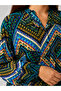 Plus Size Patterned Viscose Dress Navy Blue - 3