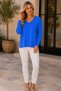 Women's V-Neck Long Sleeve Button Detailed Slit Loose Cut Modern Stylish Cobalt Blue Knitwear Sweater - 5