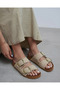 Women's Stoned Double Buckle Wedge Heeled Daily Stylish Summer Slippers