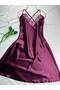 Plus Size Lace Satin Strap Mini Nightgown - 4