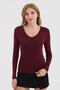 Women's Burgundy V-Neck Slim Fit Finger-Loop Ultra Soft Flexible Lycra Cotton Basic Body&Blouse - 4