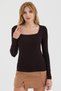Women's Brown Square Neck Slim Fit Finger-Loop Ultra Soft Flexible Lycra Cotton Basic Body&Blouse - 4