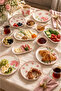 Flora 14 Piece Breakfast Set Pink Floral Patterned Breakfast Presentation Serving Plate Set - 5