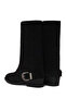 Women's Black Buckle Short Thick Heeled Suede Leather Boots Af180023Ds - 7