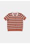 Regular Fit Polo Collar Striped Women's Multi-Colored Short Sleeve Sweater - 5