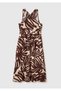 Women's Brown 100% Linen All-Over Printed Tie-Waist Dress - 2
