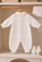 3 Piece 100% Cotton Muslin Ecru Hospital Discharge Set with Snap Fasteners on the Back and Mother's Lamb Printed Design, 0-3 Months - 5