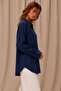 Breathable Regular Muslin Fabric Long Sleeve Collared Men's Shirt - Navy Blue - 2
