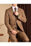 Slim Fit Men's Mono Collar Bag Pocket Linen Fabric Jacket Pants Suit Coffee T20111-03 - 3