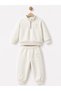 Unisex Top and Bottom Set 47% Cotton Modal Blend Half Zipper Embroidery Detailed Baby Set Ecru