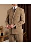 Slim Fit Men's Pointed Collar Double Breasted Jacket Pants Suit Khaki T20139-06