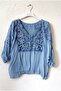 Italian Blue Lace Collar 3/4 Sleeve Lined Elastic Waist Sequined Silk Woven Blouse 65 70 - 2