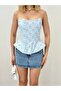 Women's Strapless Floral Patterned Lace-Up Backless Peplum Crop Blouse - 8