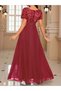 Women's Short Sleeve Deep V Neck A-Line Pulpayet Detail Chiffon Bridesmaid Dress - 3