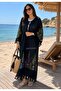 Black Ethnic Patterned Loose Kimono Kaftan - Standard Size - 2