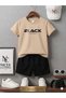 Summer Children's T-Shirt Shorts Unisex (Black Printed)