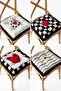 Black and White Checkered Red Heart Patterned Fringed 4-Piece Puffy Kitchen Chair Cushion Set