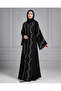 Black & White Floral Vine Embroidered Abaya