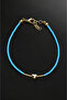Bym Turquoise Blue Sand Bead Gold Heart Detailed Adjustable Women's Anklet - 2