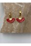 Red Fan Figure Steel Earrings - 2