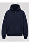 Men's Hooded Zippered Oversize Sweatshirt Winter School Cardigan with Embossed Print - 4