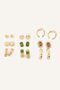 Women's Stone Detailed Textured 9-Piece Earring Set I1371Axns