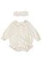 Baby Girl Ecru Scallop Lace Collar Bow Bandana Organic Set - 2