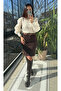 Women's Beige Buttoned Knitwear Blouse Poplin Long Ribbed Balloon Sleeves Openwork High Neck Waist Length Stylish Cardigan - 8
